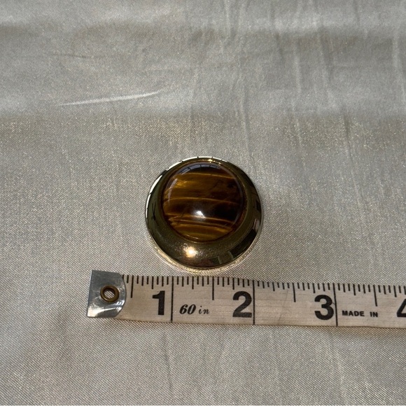 Vintage Tiger's Eye Brown & Gold Round Pendant Slide - Picture 7 of 12